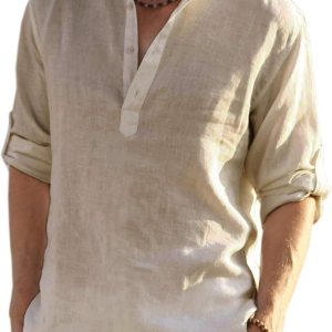 COOFANDY Men’s Cotton Linen Henley T-Shirt Long Sl… COOFANDY Men’s Cotton Linen Henley T-Shirt Long Sl…