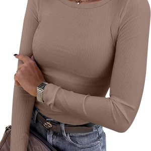 ANRABESS Women Long Sleeve Shirts Rib Knit Slim Fi… ANRABESS Women Long Sleeve Shirts Rib Knit Slim Fi…