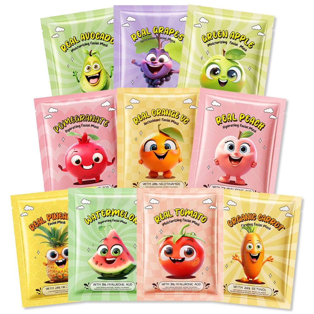 Kaely 10 Pack Fruit Face Masks for Kids, Kids Face… Kaely 10 Pack Fruit Face Masks for Kids, Kids Face…
