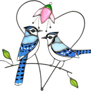Blue Jay (1 Pair) Stained Glass Birds Suncatcher f… Blue Jay (1 Pair) Stained Glass Birds Suncatcher f…