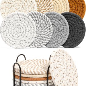 8 Pcs Drink Coasters with Holder, 8 Colors Absorbe… 8 Pcs Drink Coasters with Holder, 8 Colors Absorbe…