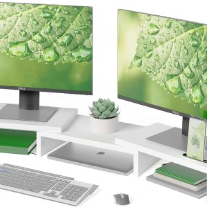 BONTEC Dual Monitor Stand Riser with Smartphone Ho… BONTEC Dual Monitor Stand Riser with Smartphone Ho…