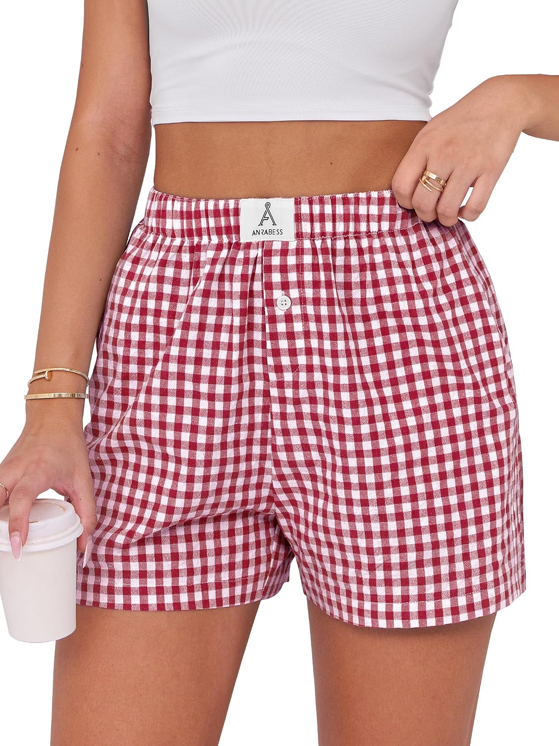 ANRABESS Boxer Shorts for Women Gingham Pajama 202… ANRABESS Boxer Shorts for Women Gingham Pajama 202…