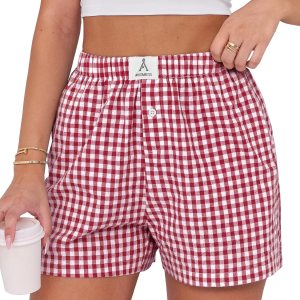 ANRABESS Boxer Shorts for Women Gingham Pajama 202… ANRABESS Boxer Shorts for Women Gingham Pajama 202…
