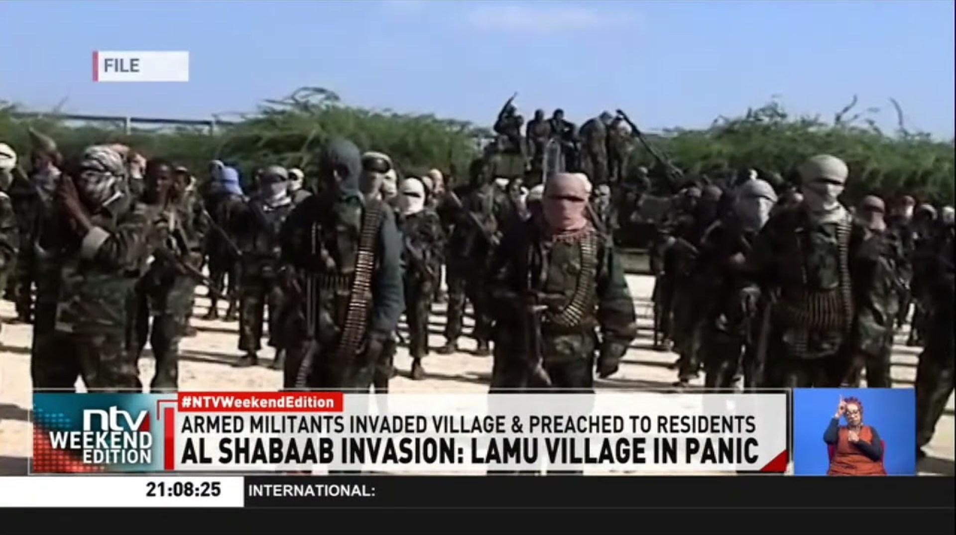 Tension in Lamu after heavily armed people believed to be Al Shabaab militants invaded the area Tension in Lamu after heavily armed people believed to be Al Shabaab militants invaded the area