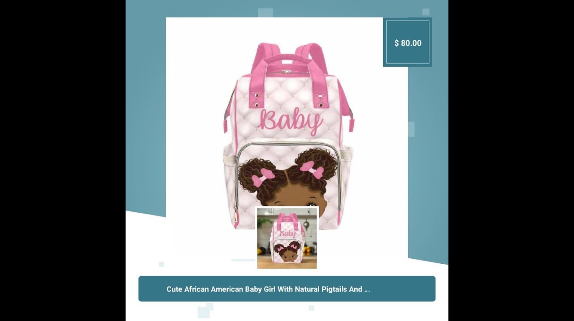 Cute African American Baby Girl With Natural Pigtails And Pink Bows On Tufted Design Diaper Bag B… Cute African American Baby Girl With Natural Pigtails And Pink Bows On Tufted Design Diaper Bag B…
