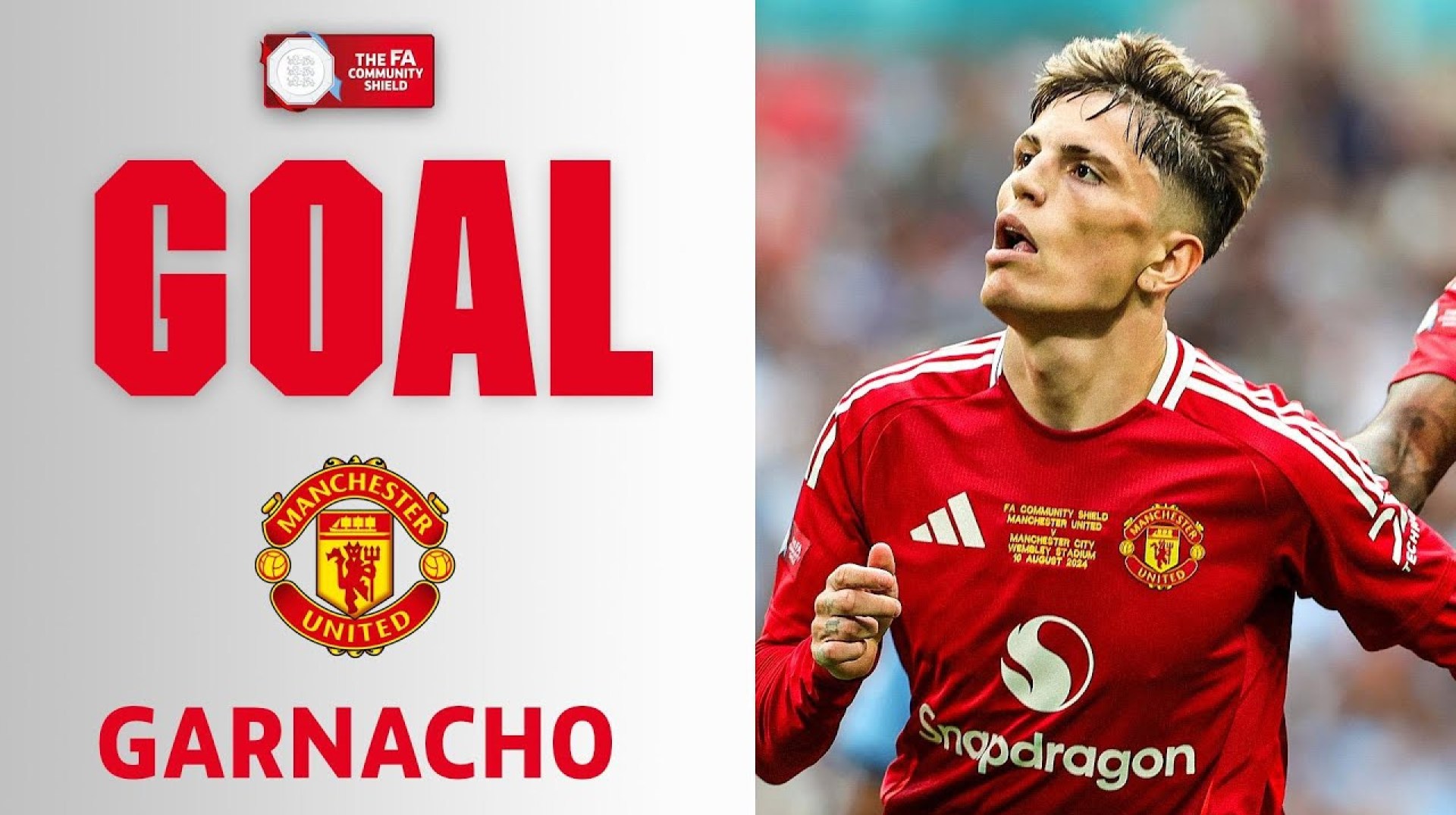 GOAL | Garnacho | Manchester City 0-1 Manchester United | FA Community Shield 2024 GOAL | Garnacho | Manchester City 0-1 Manchester United | FA Community Shield 2024