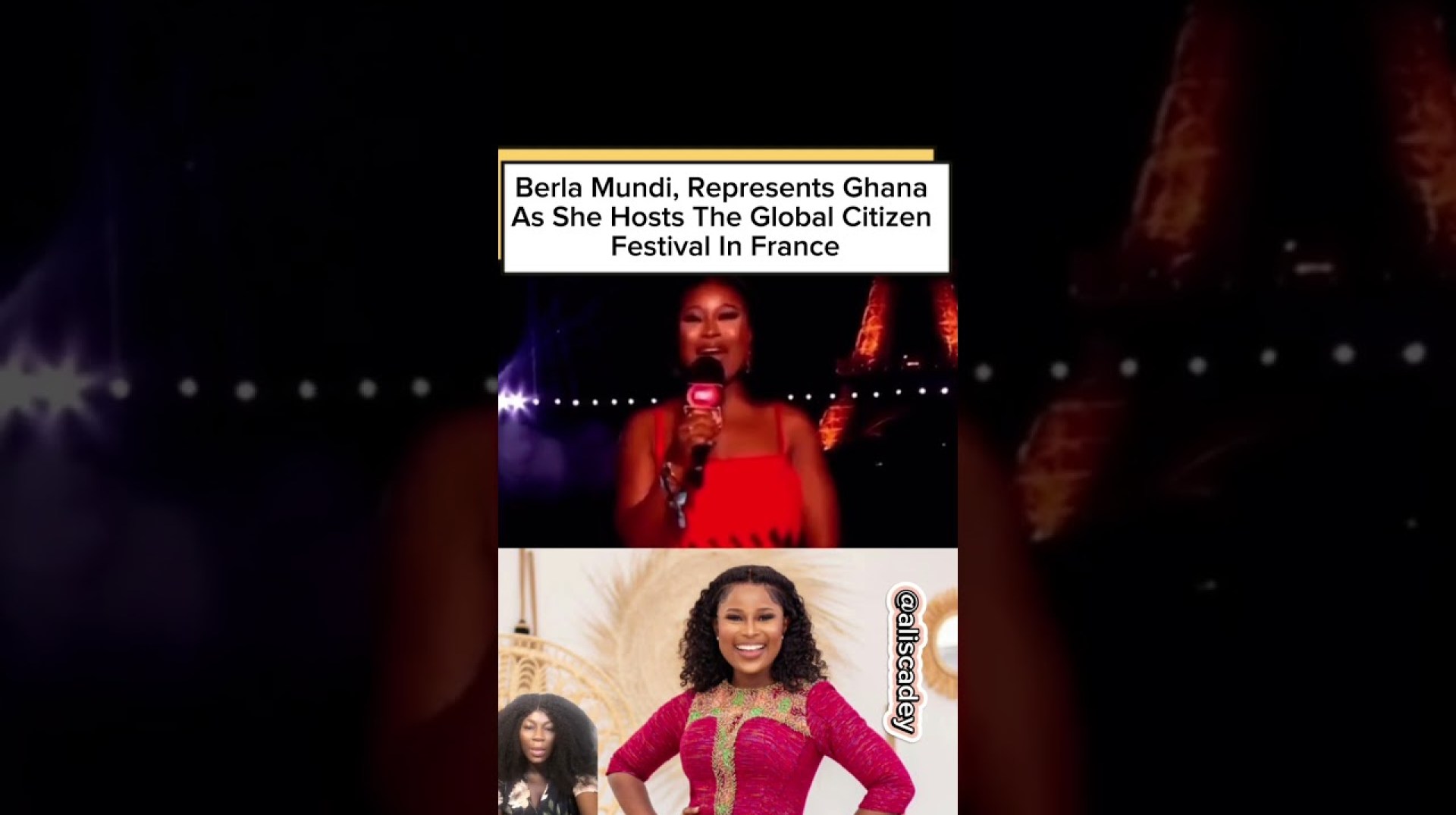 Berla Mundi, represents Ghana as she hosts the global citizen festival in France. Berla Mundi, represents Ghana as she hosts the global citizen festival in France.