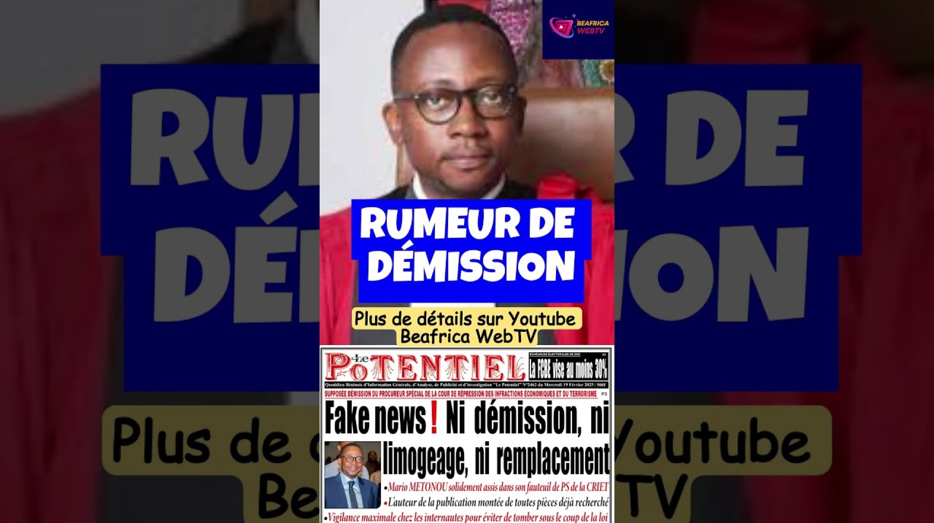 Démission de Mario Metonou, procureur spécial de la CRIET : une rumeur vote démentie par la presse Démission de Mario Metonou, procureur spécial de la CRIET : une rumeur vote démentie par la presse