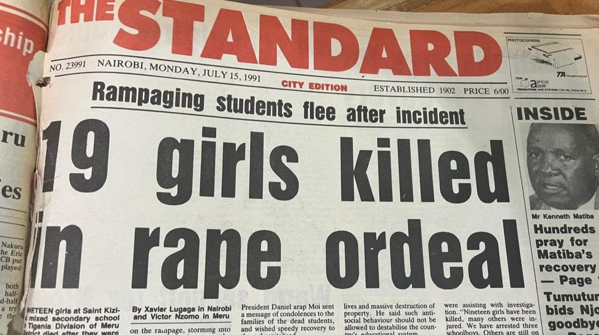 ST. KIZITO 1991 MASSACRE:Night of terror, rape, murder at Meru’s St Kizito High School By Agutu Rosa ST. KIZITO 1991 MASSACRE:Night of terror, rape, murder at Meru’s St Kizito High School By Agutu Rosa