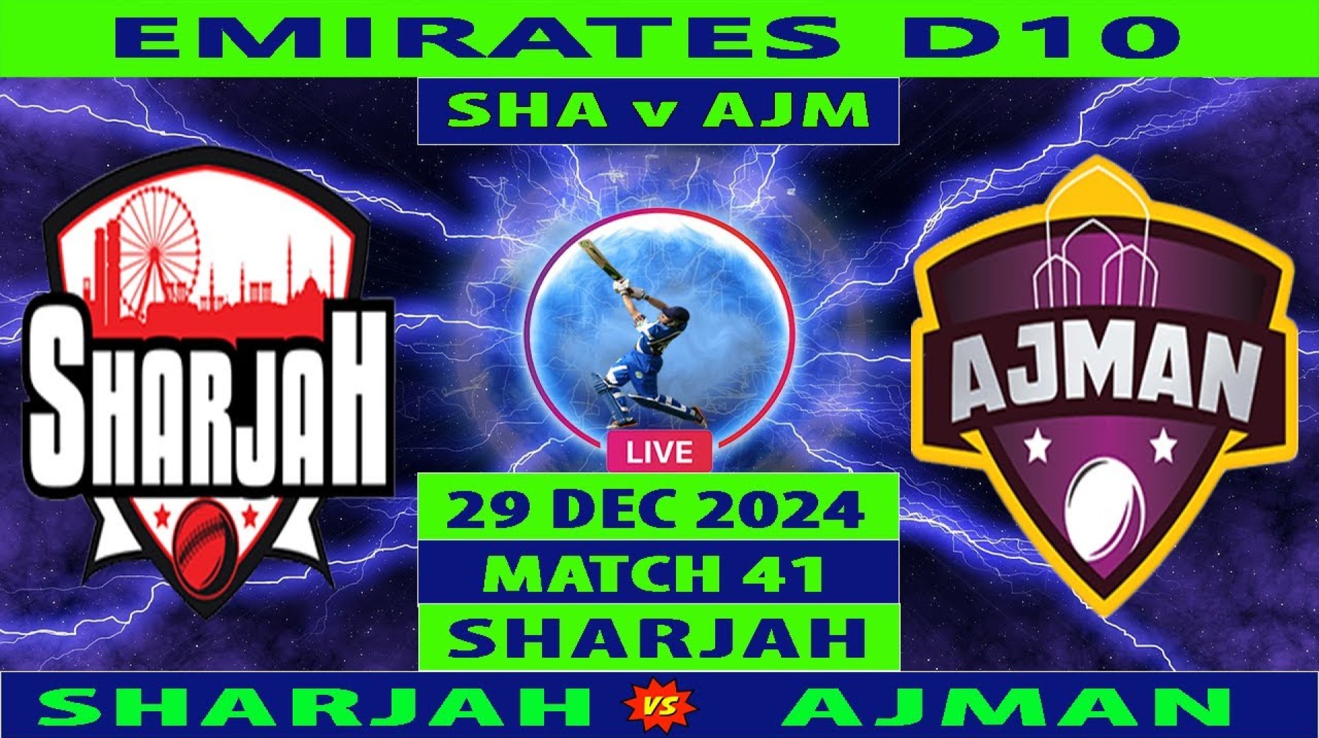 Sharjah vs Ajman | SHA vs AJM | 41st Match of Emirates D10 League 2024 | Cricket Info Live Sharjah vs Ajman | SHA vs AJM | 41st Match of Emirates D10 League 2024 | Cricket Info Live