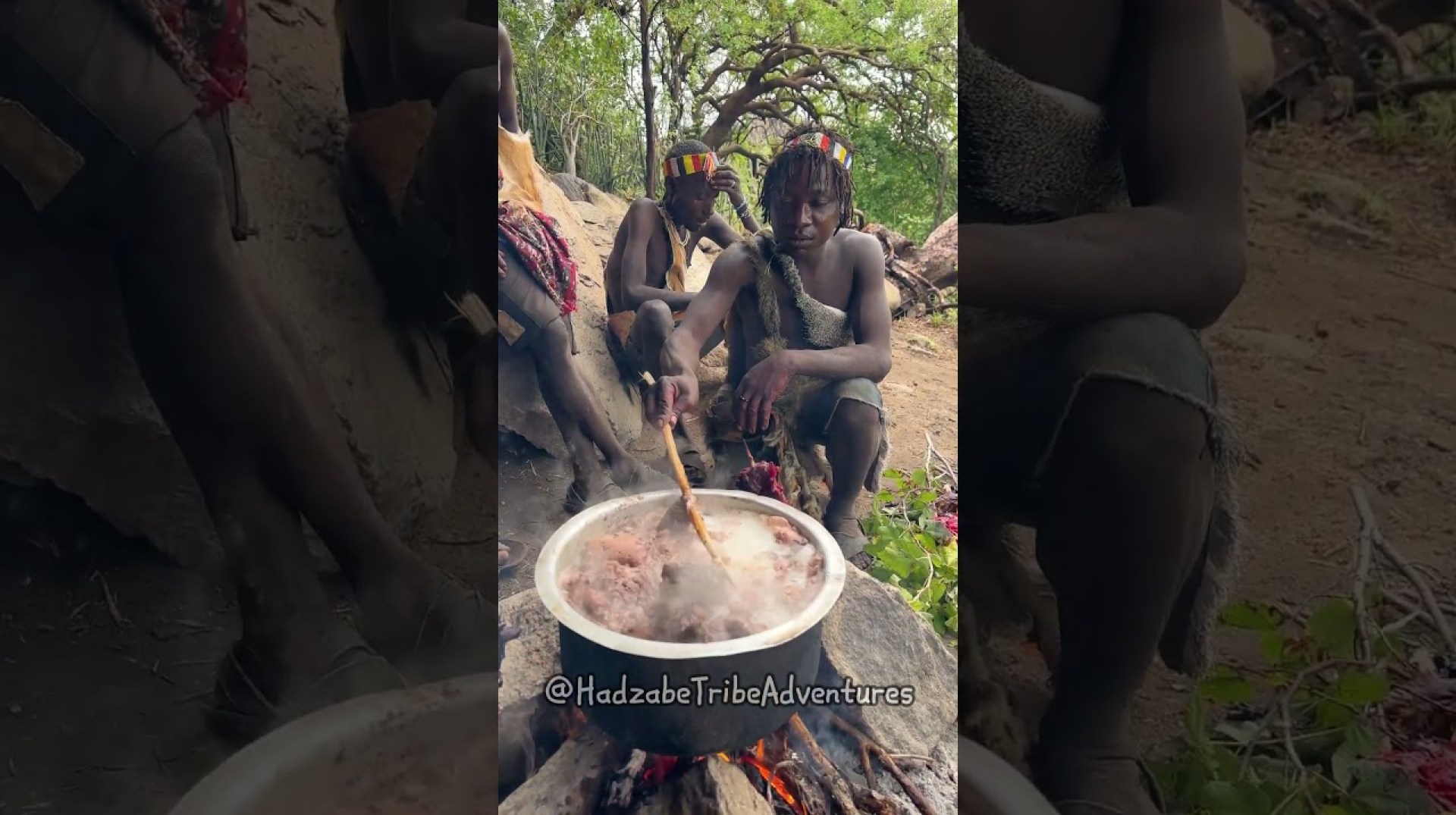 Hadzabe Tribe cook their food traditional ways in the bush Hadzabe Tribe cook their food traditional ways in the bush