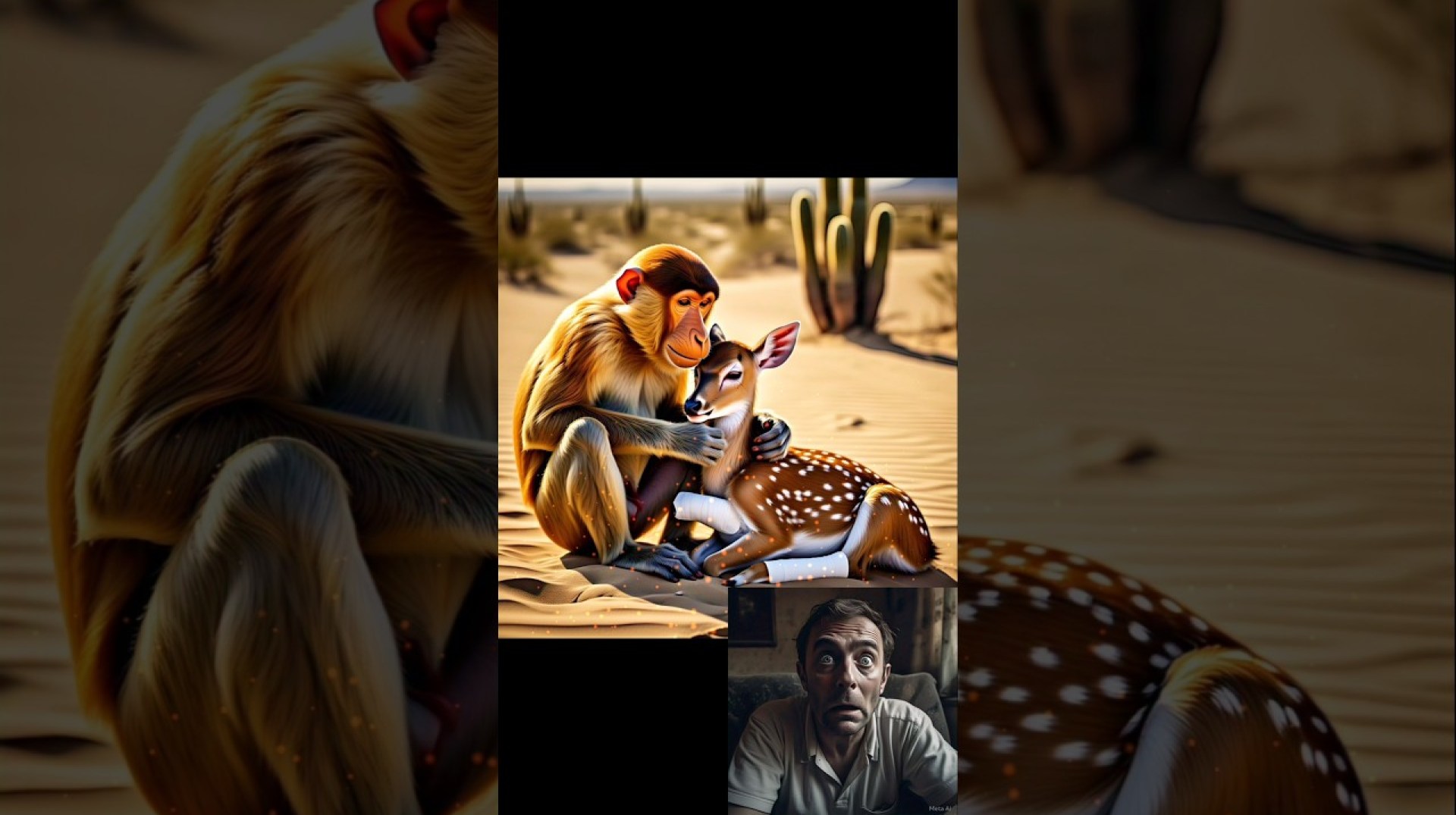 A mammals comforting an heavy injured bloody animals in the desert A mammals comforting an heavy injured bloody animals in the desert