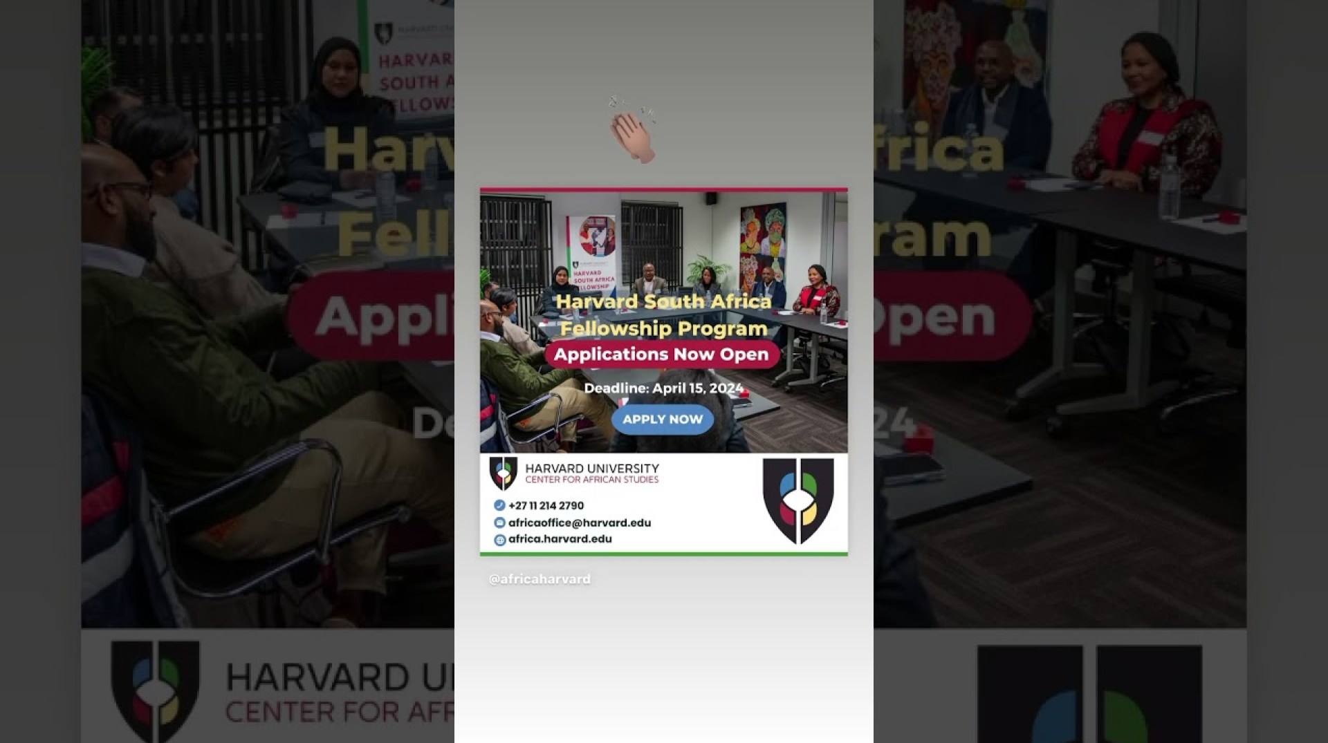 Harvard University South Africa Fellowship Program open now! africa.harvard.edu/application Harvard University South Africa Fellowship Program open now! africa.harvard.edu/application