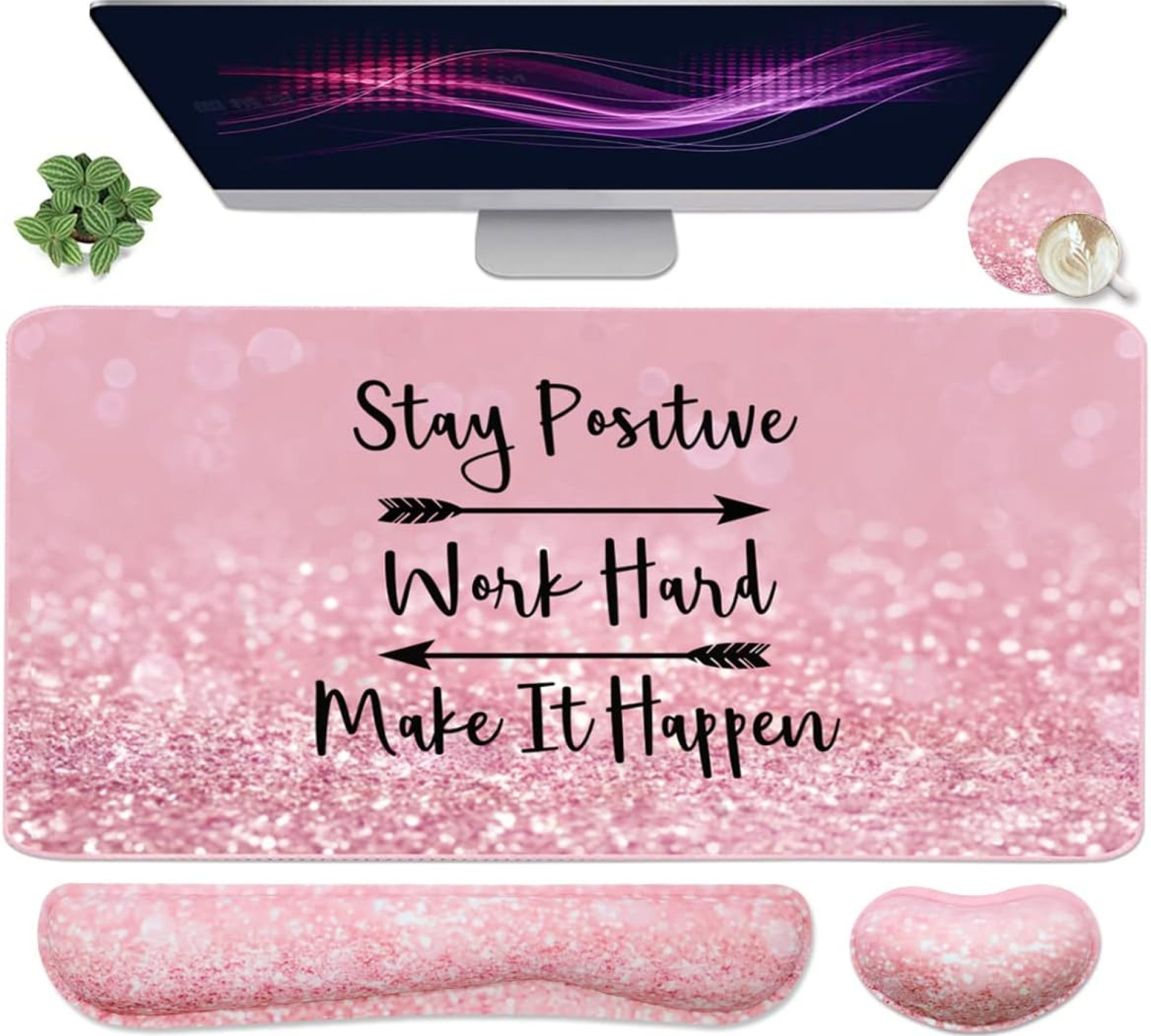 Large Mouse Pad and Keyboard Wrist Rest, Desk Pad for Keyboard and Mouse, 4-in-1 Large Gaming Mouse Pad with Wrist Support, Desk Mat for Home Office Study Game-Pink Stay Positive Large Mouse Pad and Keyboard Wrist Rest, Desk Pad for Keyboard and Mouse, 4-in-1 Large Gaming Mouse Pad with Wrist Support, Desk Mat for Home Office Study Game-Pink Stay Positive