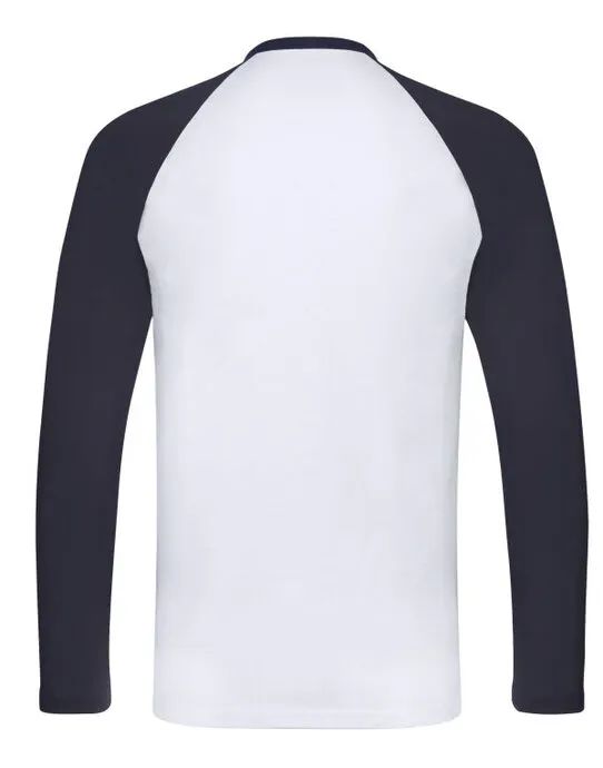 61028 Men’s Valueweight Long Sleeve Baseball T-Shirt White/Deep Navy