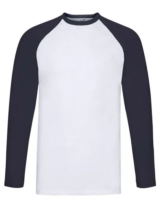 61028 Men’s Valueweight Long Sleeve Baseball T-Shirt White/Deep Navy