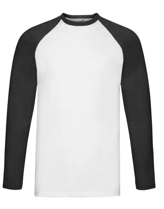 61028 Men’s Valueweight Long Sleeve Baseball T-Shirt White/Black