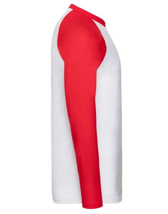 61028 Men’s Valueweight Long Sleeve Baseball T-Shirt White/Red
