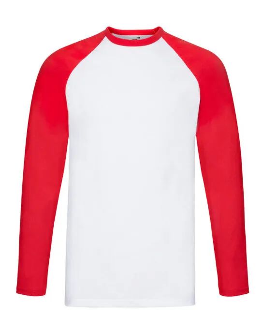 61028 Men’s Valueweight Long Sleeve Baseball T-Shirt White/Red