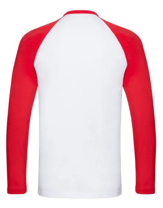 61028 Men’s Valueweight Long Sleeve Baseball T-Shirt White/Red