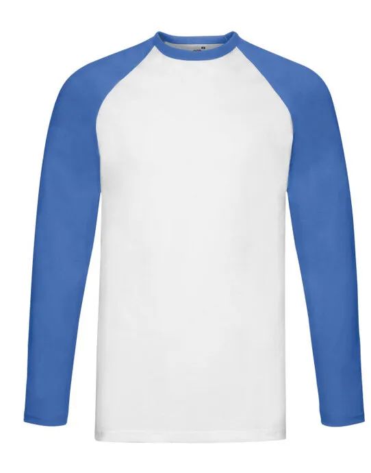 61028 Men’s Valueweight Long Sleeve Baseball T-Shirt White/Royal Blue