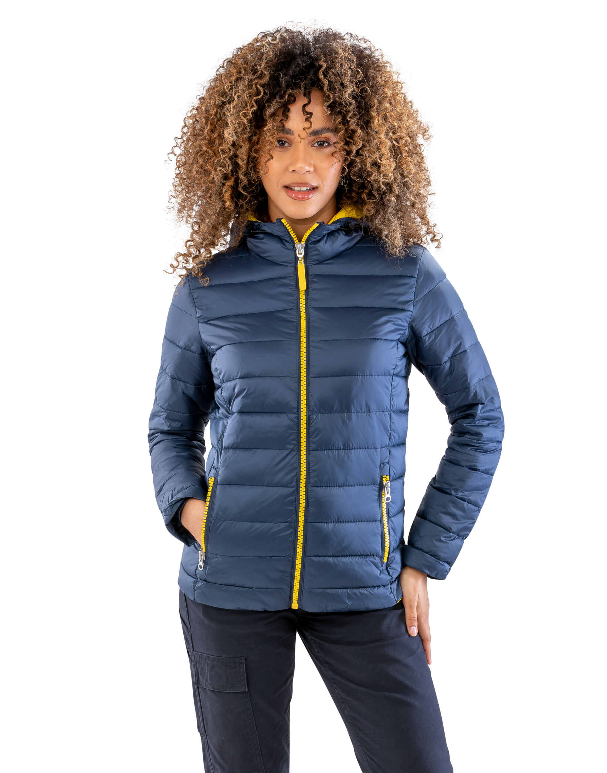 R194F Ladies’ Snow Bird Padded Jacket Navy/Yellow