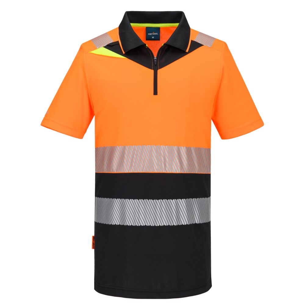 DX435 DX4 Hi-Vis Zip Class 1 Polo Shirt S/S Orange/Black