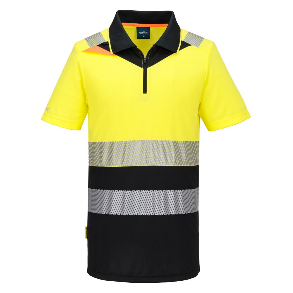 DX435 DX4 Hi-Vis Zip Class 1 Polo Shirt S/S Yellow/Black DX435 DX4 Hi-Vis Zip Class 1 Polo Shirt S/S Yellow/Black