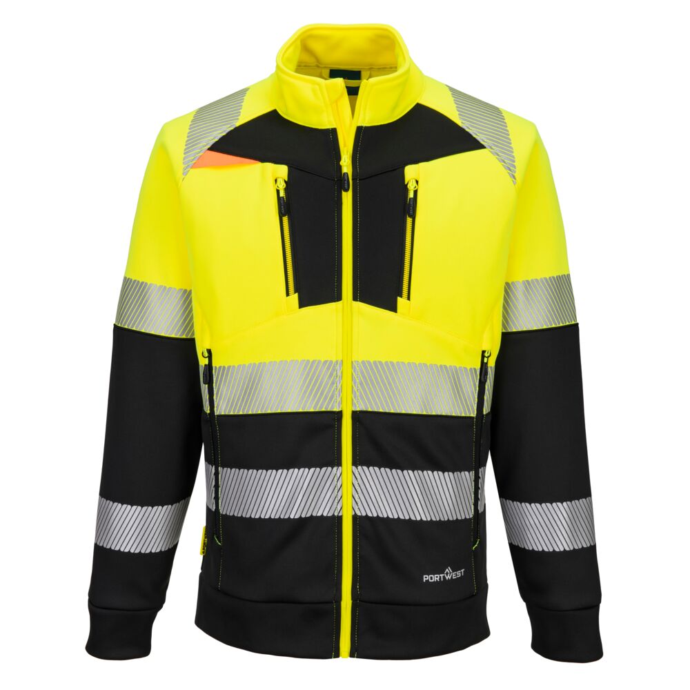 DX490 DX4 Hi-Vis Class 1 Funnel Neck Zipped Sweatshirt Yellow/Black