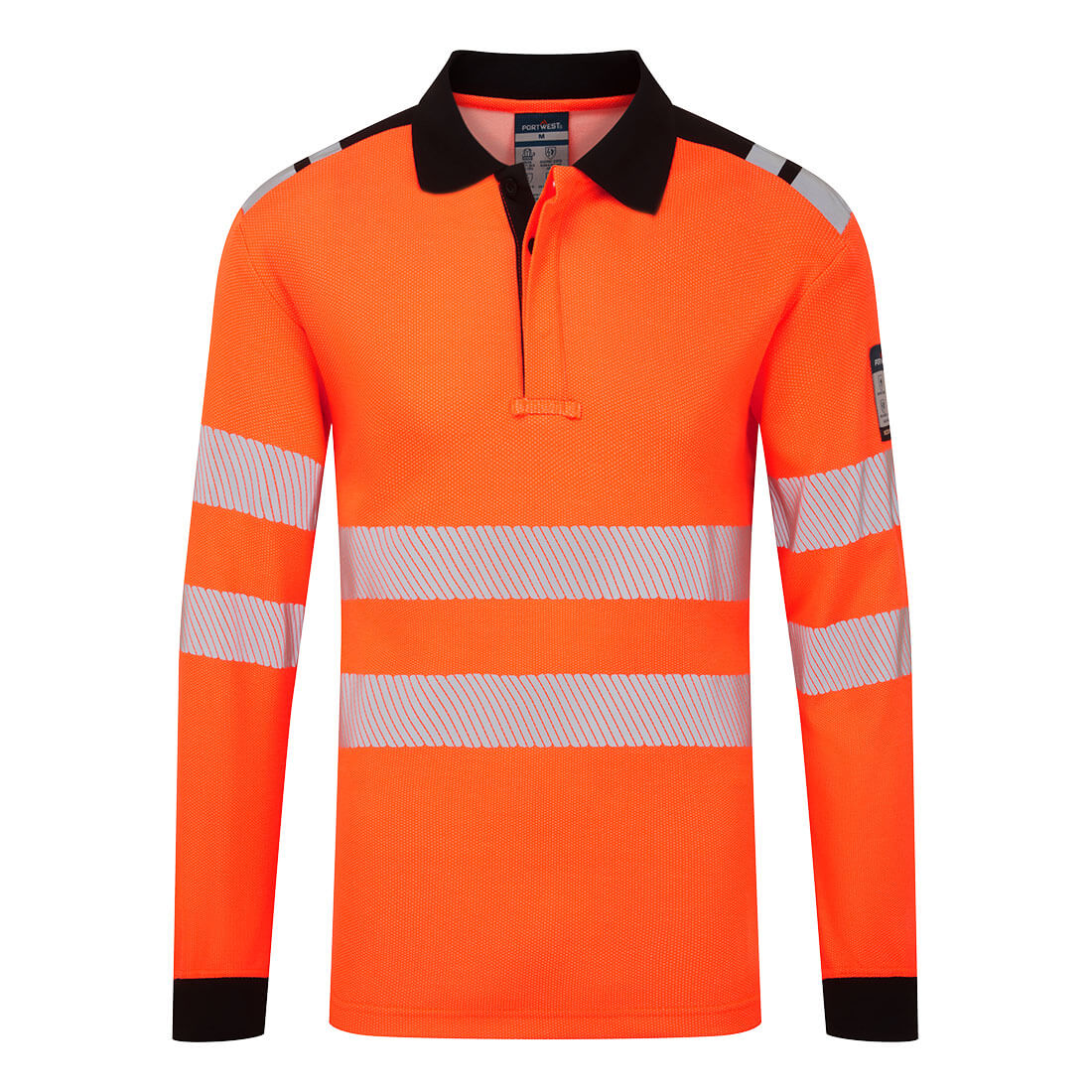 FR734 PW3 Modaflame Knit HVO FR Long Sleeve Polo Shirt Orange/Black FR734 PW3 Modaflame Knit HVO FR Long Sleeve Polo Shirt Orange/Black