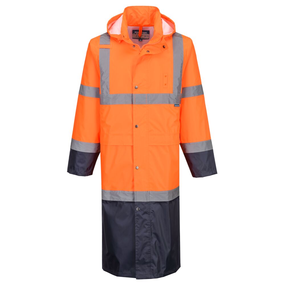 H446 Hi-Vis Contrast Raincoat 122cm Orange/Navy H446 Hi-Vis Contrast Raincoat 122cm Orange/Navy