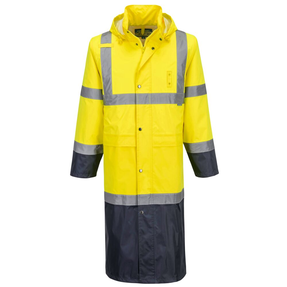 H446 Hi-Vis Contrast Raincoat 122cm Yellow/Navy