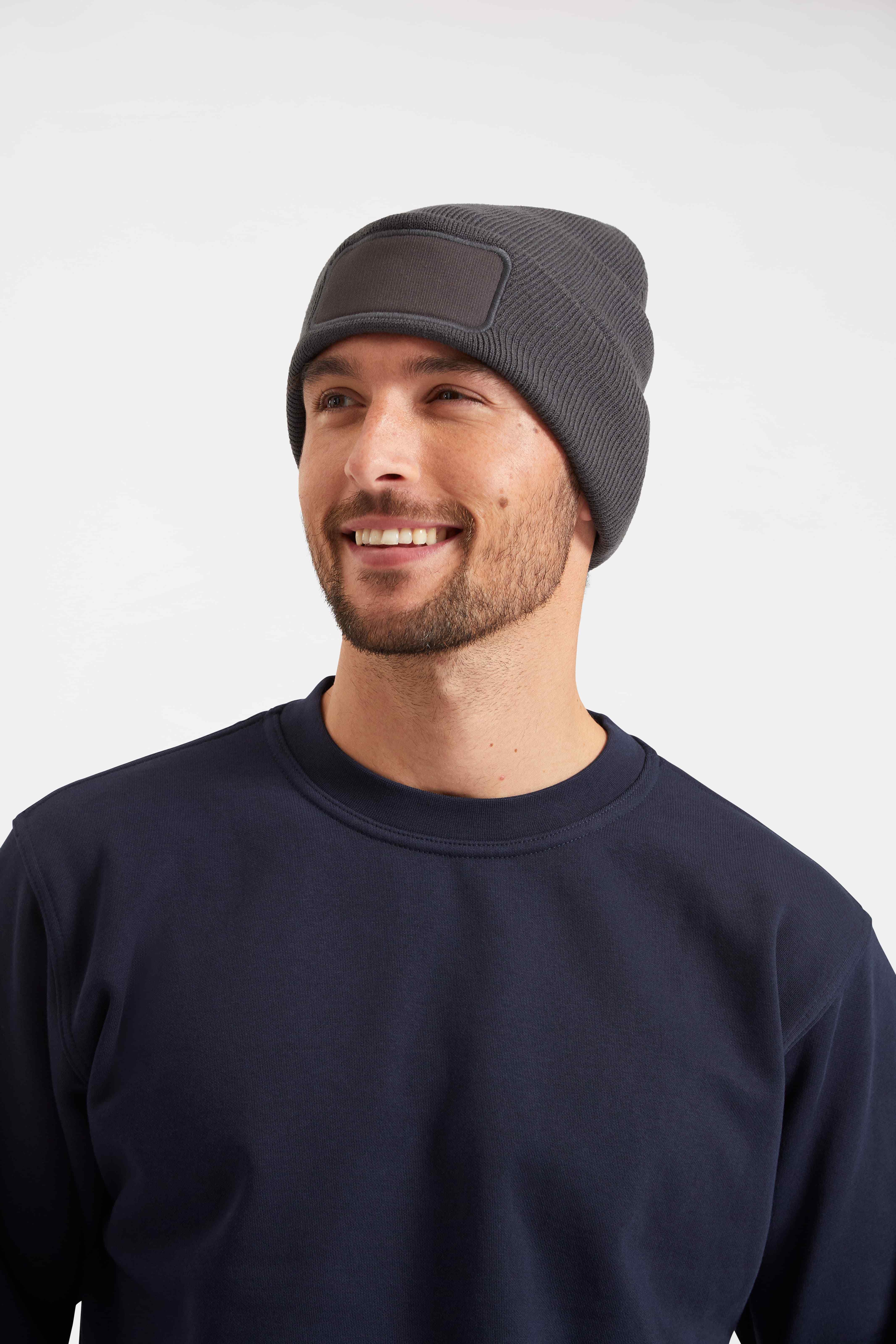 UC411 Black Rectangular Patch Beanie