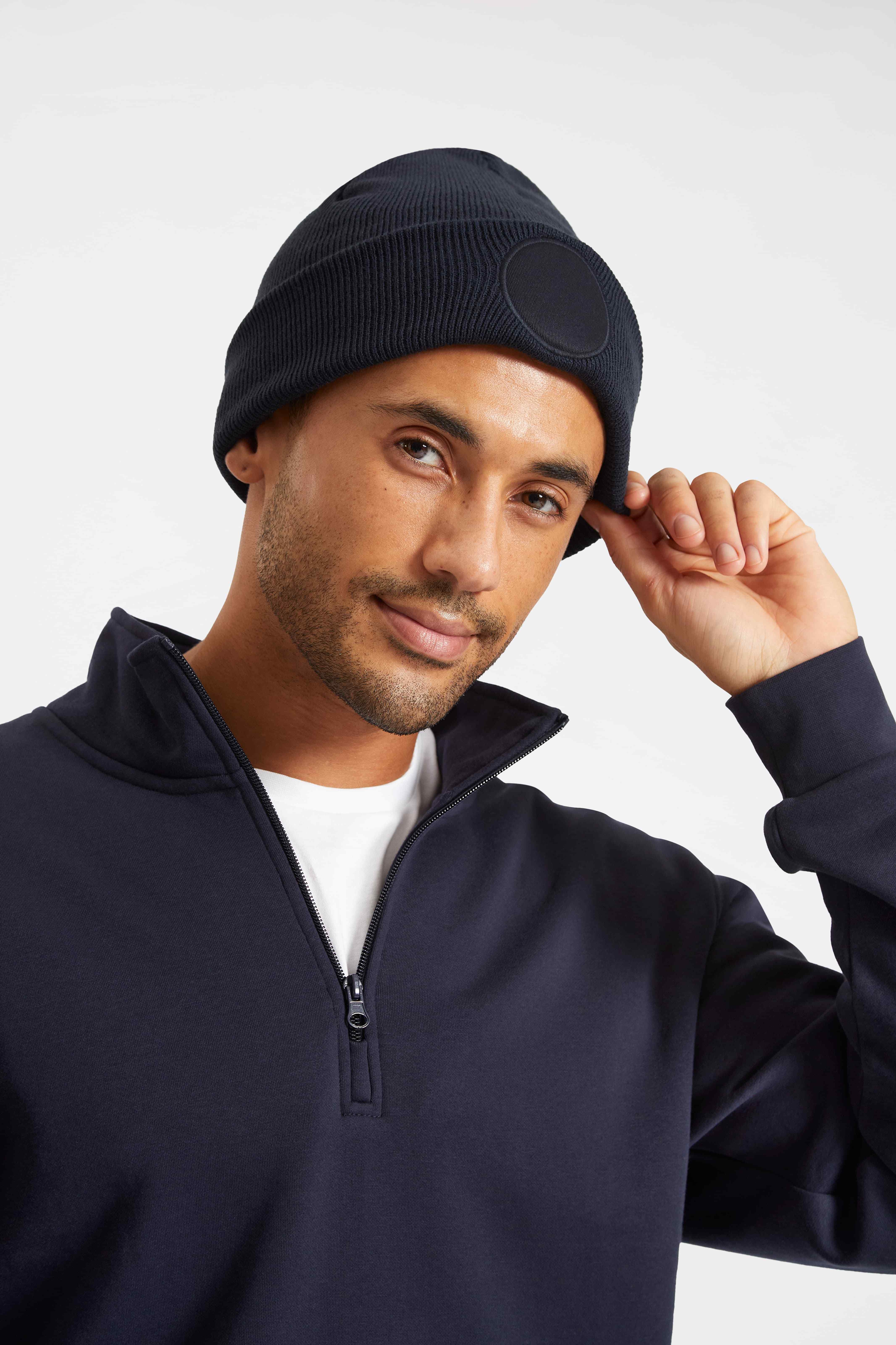 UC412 Black Circular Patch Beanie