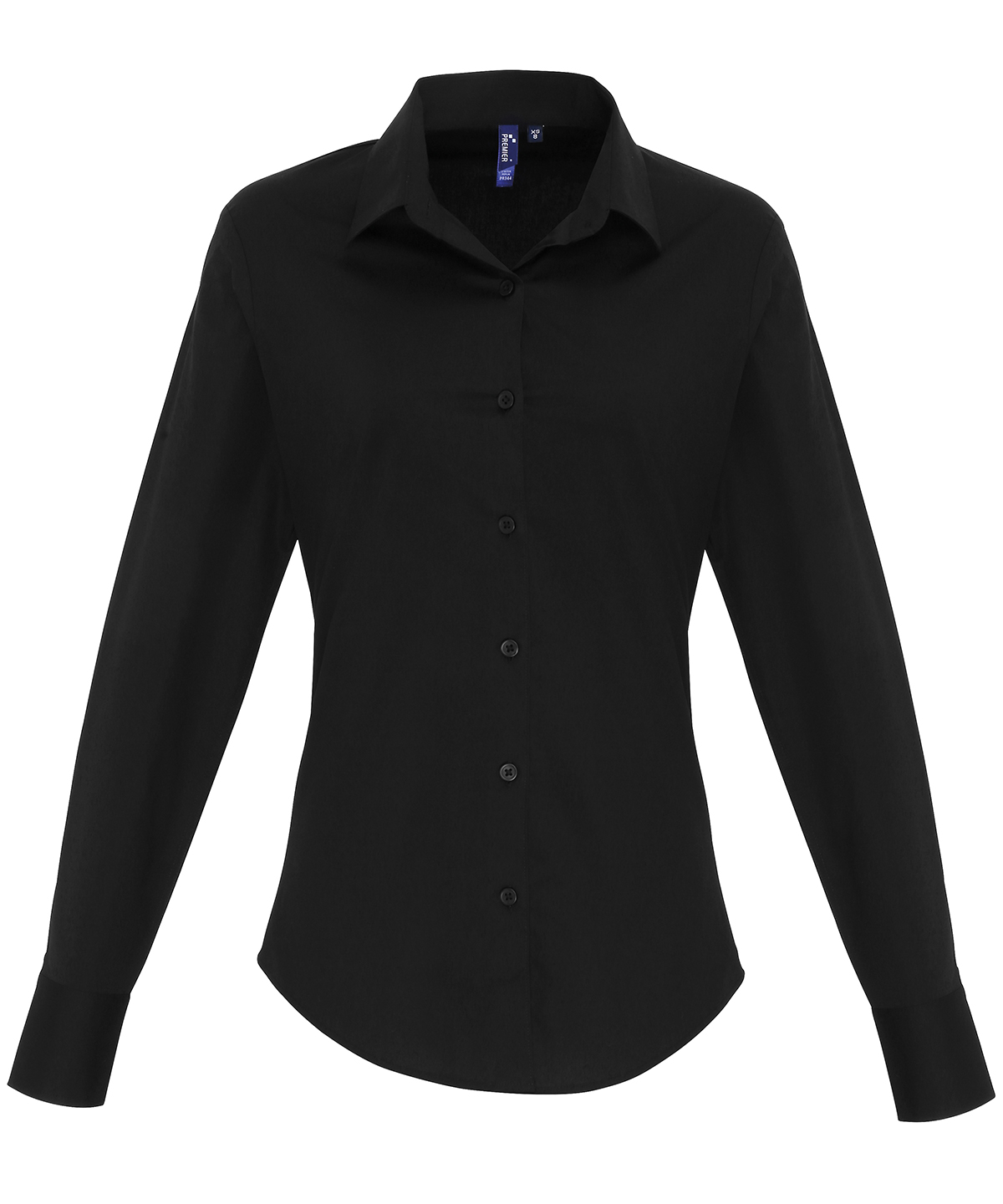 PR344 Women’s stretch fit cotton poplin long sleeve blouse Black