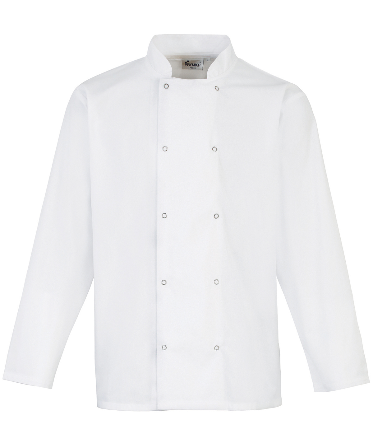 PR665 Studded front long sleeve chef’s jacket White