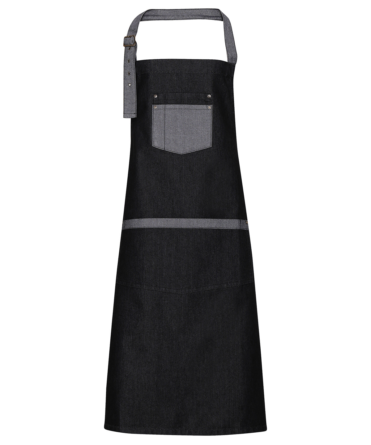 PR127 Domain contrast denim bib apron Black