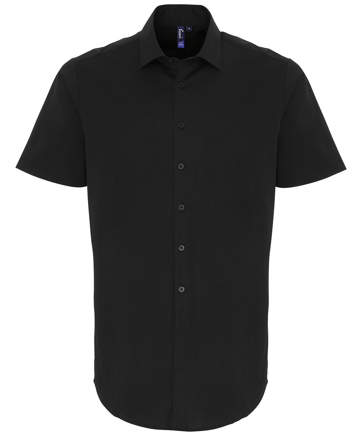 PR246 Stretch fit cotton poplin short sleeve shirt Black