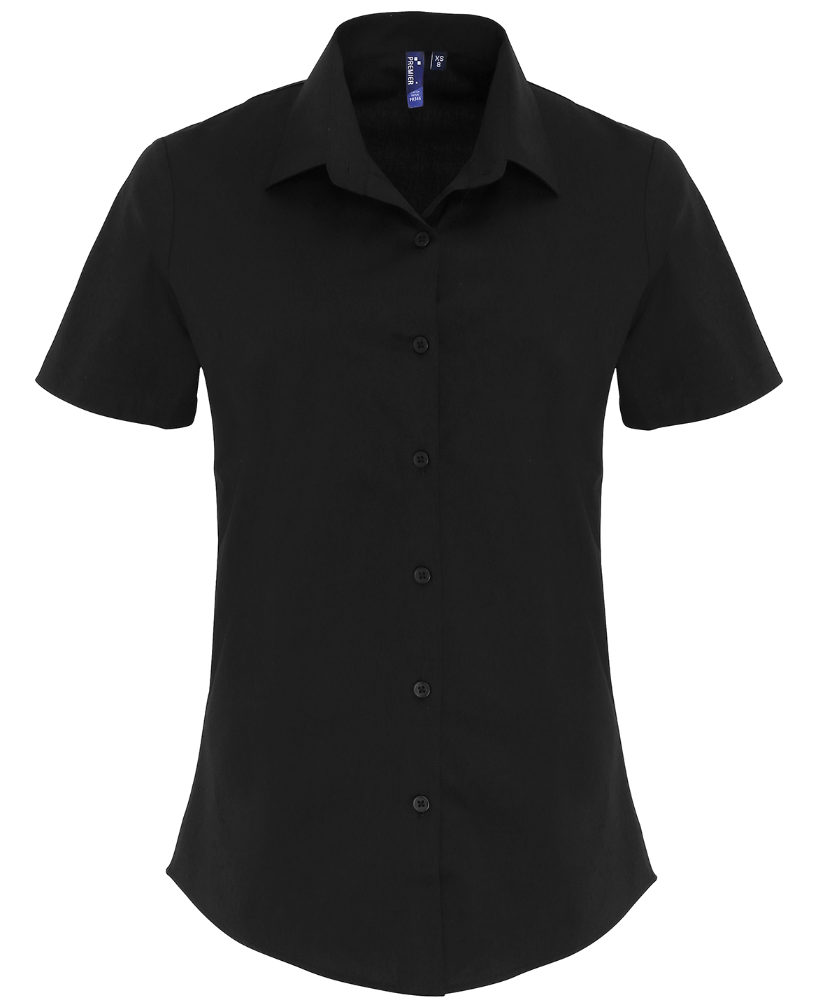 PR346 Women’s stretch fit cotton poplin short sleeve blouse Black