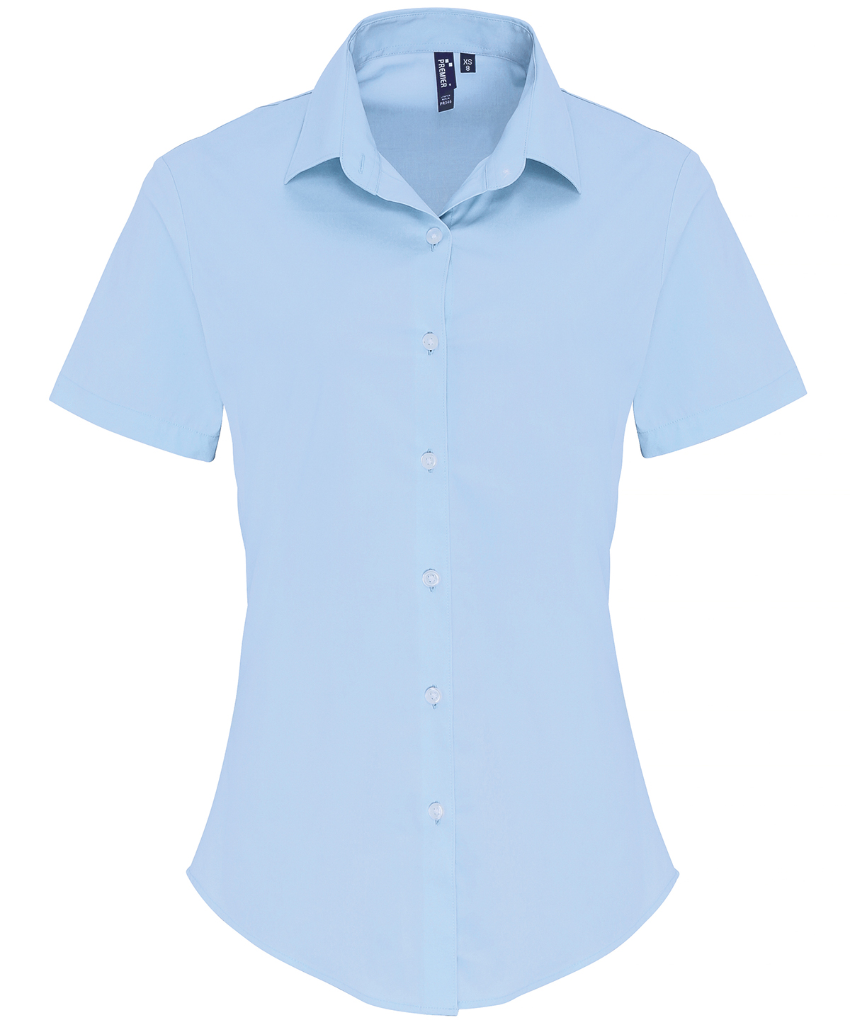 PR346 Women’s stretch fit cotton poplin short sleeve blouse Blue PR346 Women’s stretch fit cotton poplin short sleeve blouse Blue
