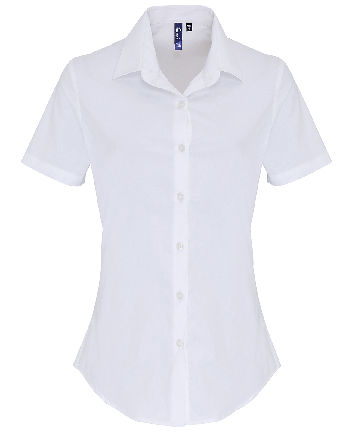 PR346 Women’s stretch fit cotton poplin short sleeve blouse White