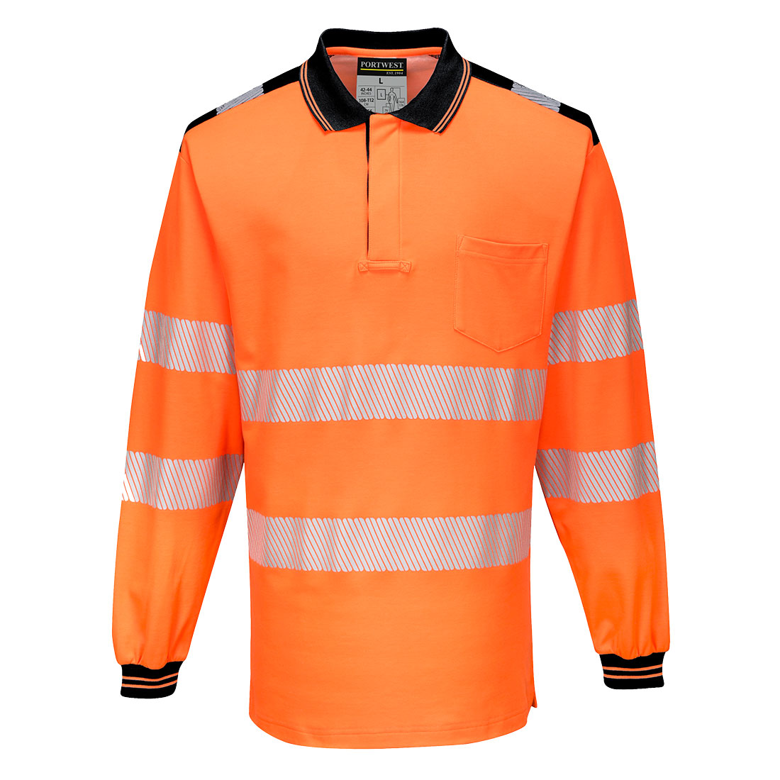 T184 PW3 Hi-Vis Cotton Comfort Polo Shirt L/S  Orange/Black