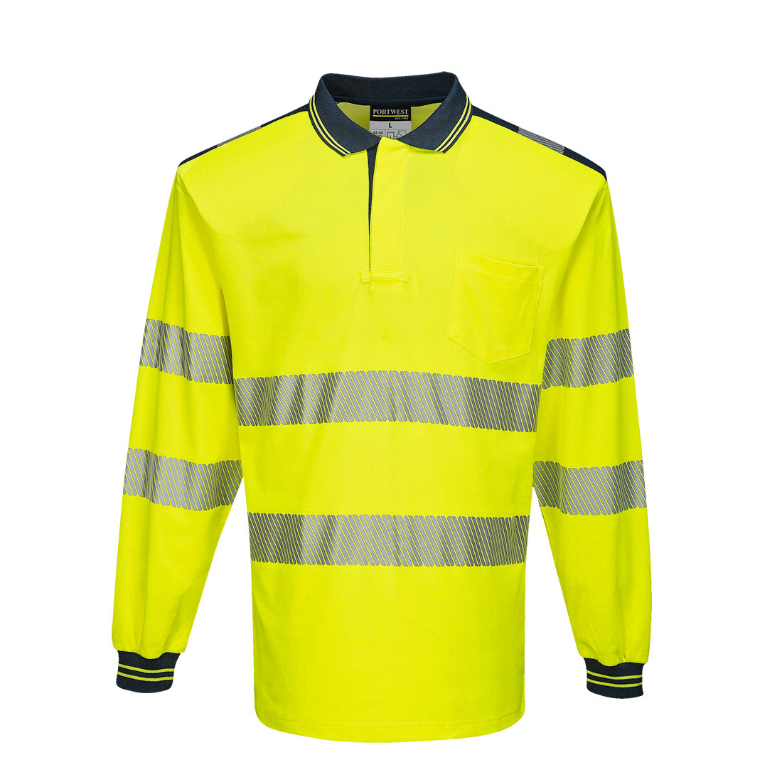 T184 PW3 Hi-Vis Cotton Comfort Polo Shirt L/S Yellow/Navy T184 PW3 Hi-Vis Cotton Comfort Polo Shirt L/S Yellow/Navy