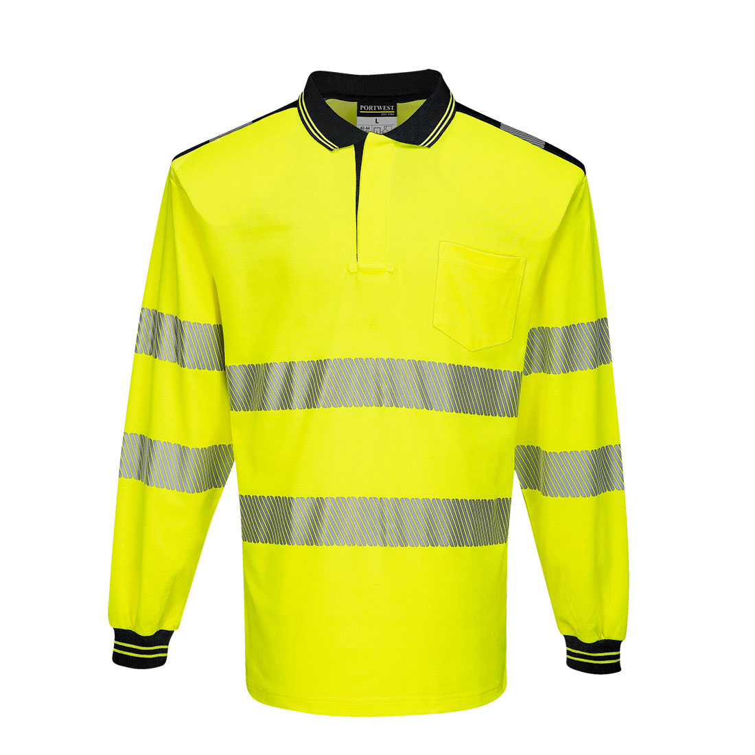 T184 PW3 Hi-Vis Cotton Comfort Polo Shirt L/S  Yellow/Black