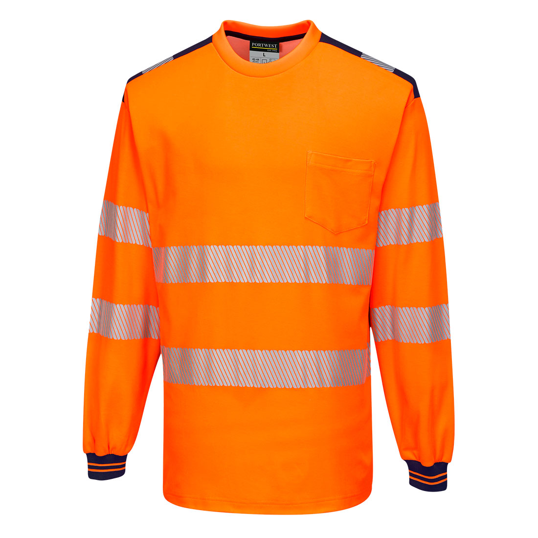 T185 PW3 Hi-Vis Cotton Comfort T-Shirt L/S Orange/Navy T185 PW3 Hi-Vis Cotton Comfort T-Shirt L/S Orange/Navy