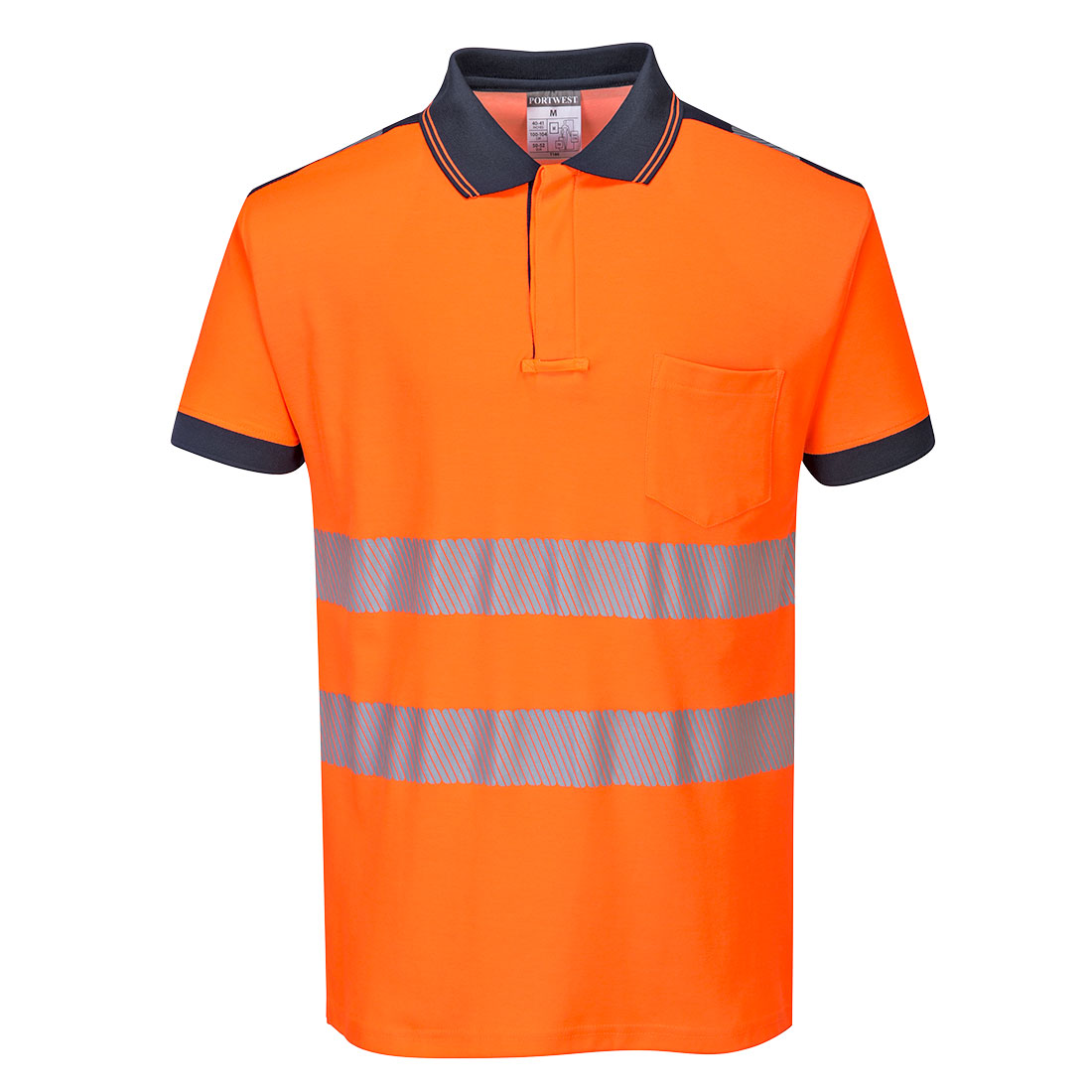 T180 PW3 Hi-Vis Cotton Comfort Polo Shirt S/S  Orange/Navy