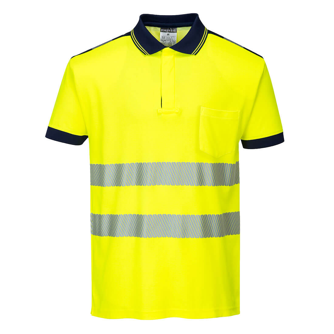 T180 PW3 Hi-Vis Cotton Comfort Polo Shirt S/S  Yellow/Navy