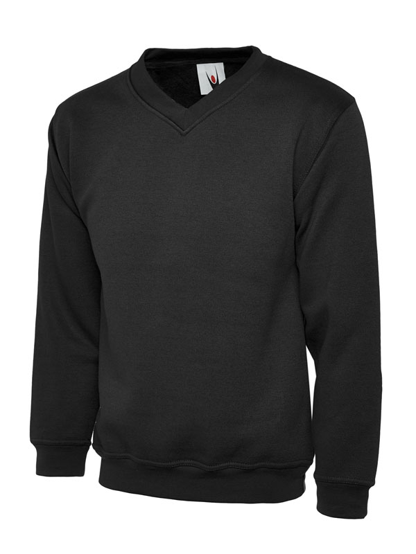 UC206 Black Childrens Classic V-Neck Sweatshirt