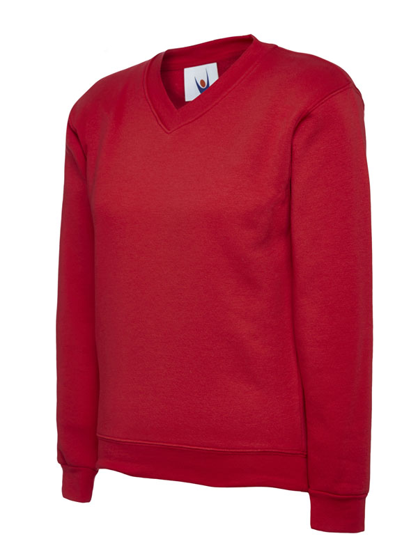 UC206 Red Childrens Classic V-Neck Sweatshirt